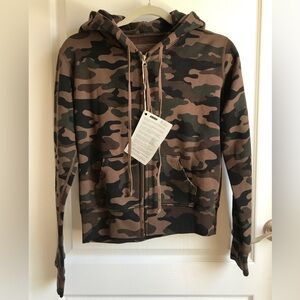 NWT Nili Lotan Callie Hoodie Camouflage Women’s Terry Cotton Brown Green XS